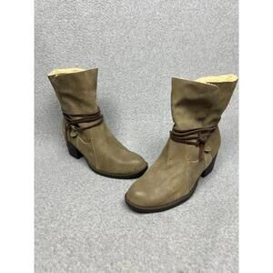 Sporto Ankle Boots Womens 8M Brown Leather Block Heels Sherpa Trim Boho Casual